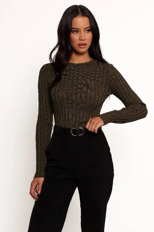 Glamorous Evening Wear Aneesa Wide Rib Knit Top - Dark Olive