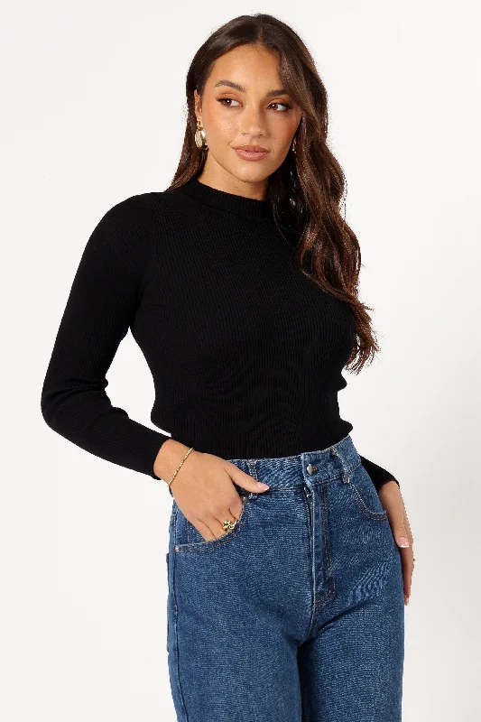 Everyday Wear Tammy Ribbed Knit Top - Black