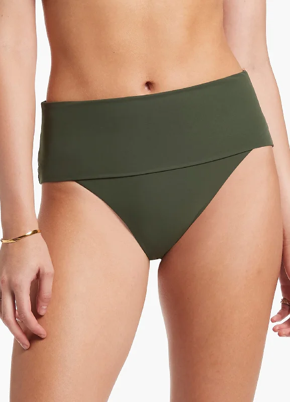 Now On Sale For Chic Urban Styles Jetset Fold Down High Waisted Bikini Bottom - Olive