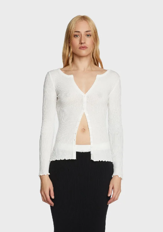 Lightweight Fabric Poised For Success Ribbed Cardigan - White