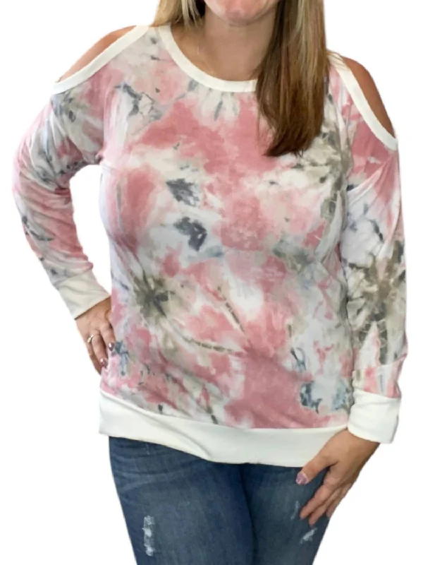 Flash Deals French Terry Cold Shoulder Top In Pink