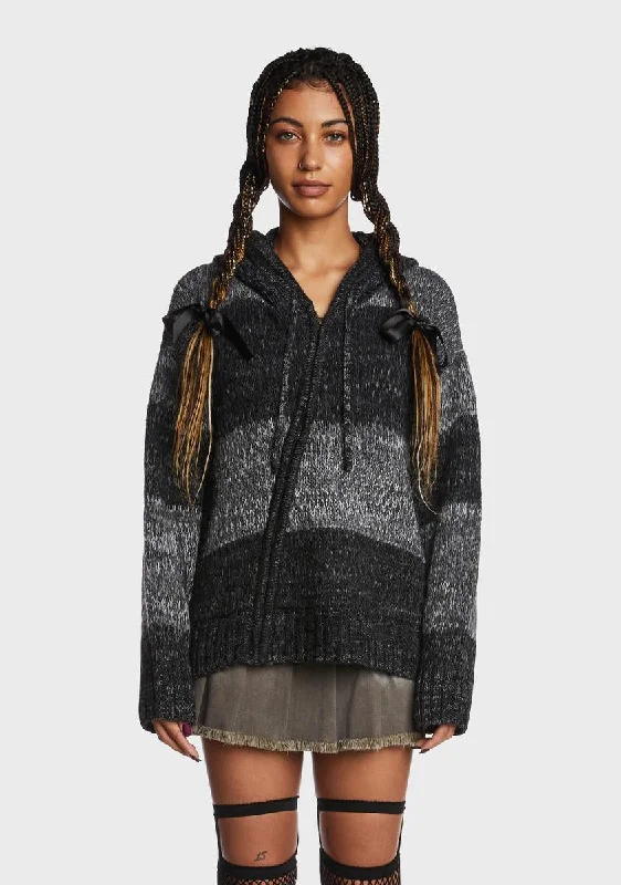 Stylish Looks Carbon Zip Up Hood Knit Cardigan