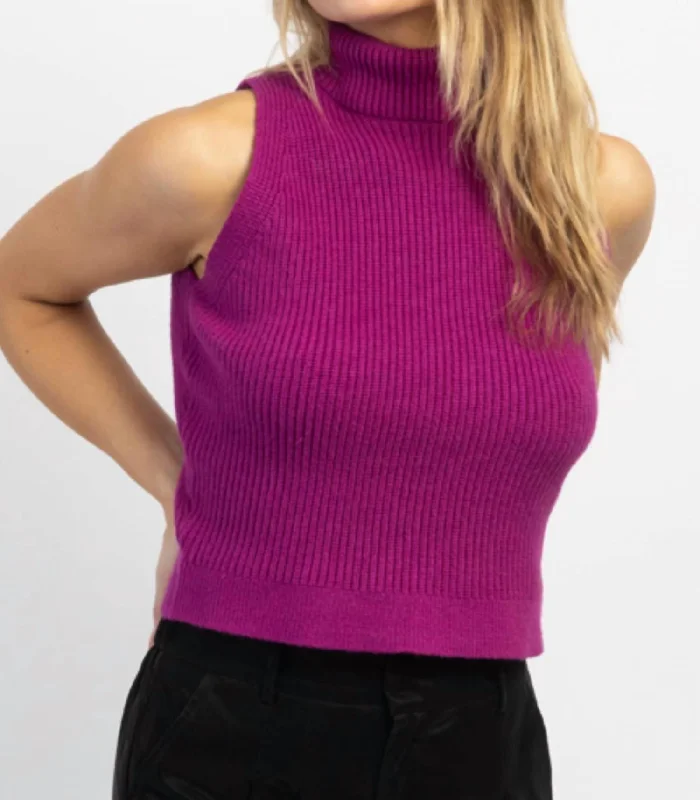 Effortless Comfort Mock Neck Knit Tank In Deep Magenta