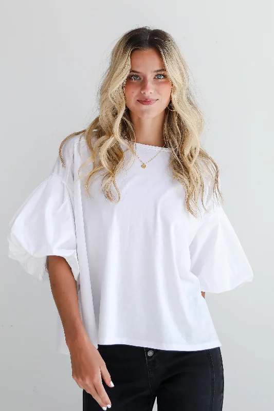 Style Your Wardrobe FINAL SALE - Poised Performance White Contrast Puff Sleeve Top