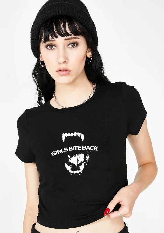 Vintage Retro Party Wear Girls Bite Back Crop Tee