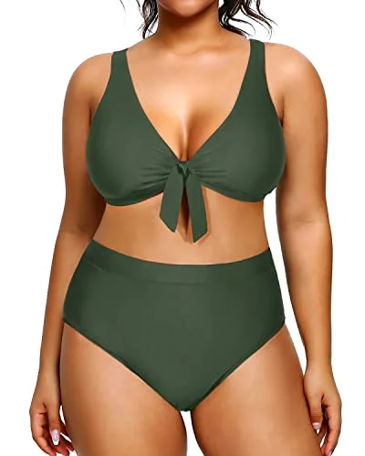 Chic Style Women's Plus Size Cute Bikini High Waisted Swimsuits Two Piece Bathing Suits-Army Green