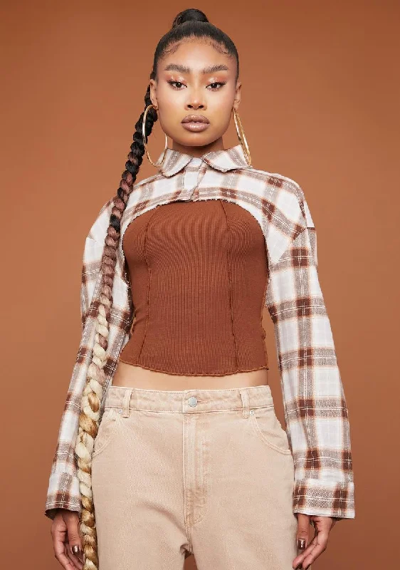 Luxury Comfort Pecan Put In Work Plaid Shrug Top