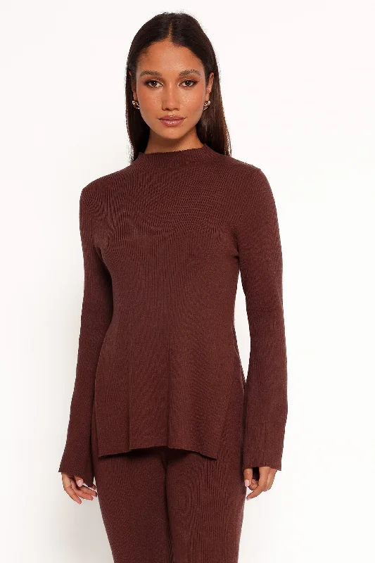 Romantic Detailing Adrienne Knit Top - Chocolate