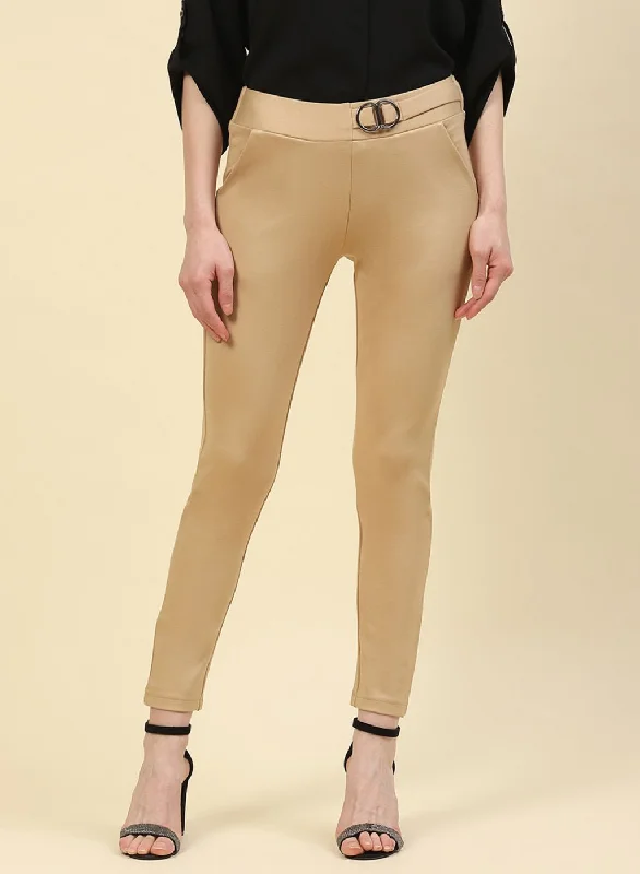 Street Style Fashion Women Beige Plain Jegging