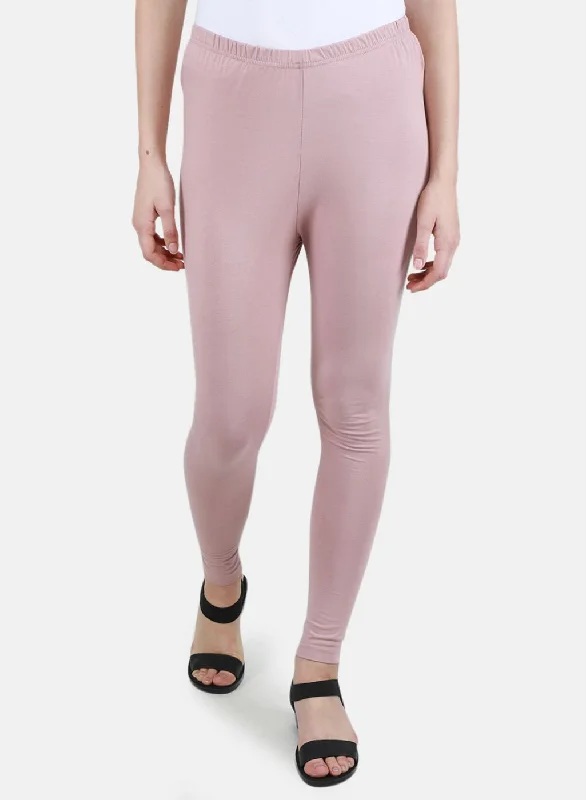 Holiday Glam Women Light Pink Solid Legging