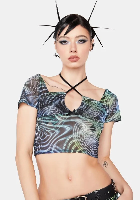 Fashion Forward Pulse Effect Mesh Crop Top