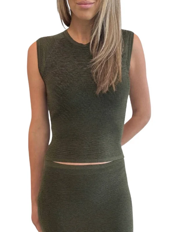 Runway Inspired Wear Ottoman Sleeveless Rib Top In Army