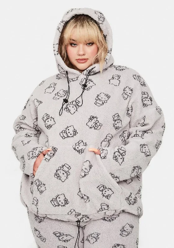 Clearance Event Plus Grey Hello Kitty Printed Fleece Hoodie