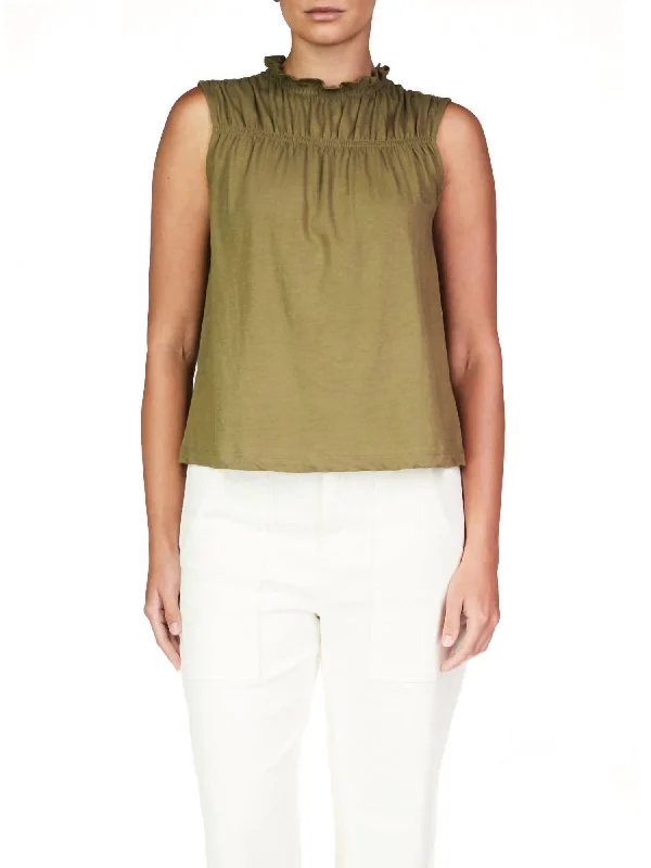 Step Ahead, Lead The Trend Sleeveless Shirred Top In Burnt Olive