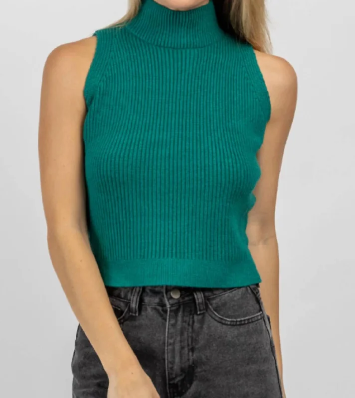 Refined Simplicity Mock Neck Knit Tank In Jade Green