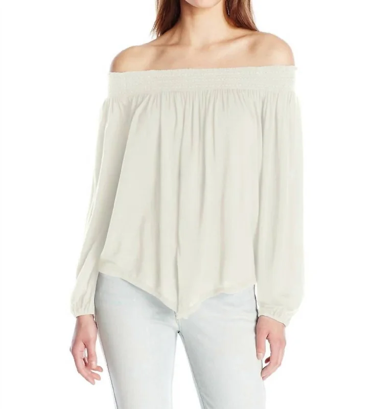 Sporty Streetwear Regatta Off The Shoulder Top In Ivory