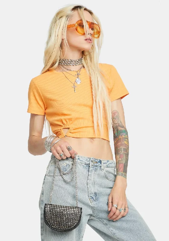 Casual Elegance Marigold Vance Ribbed Cutout Crop Tee