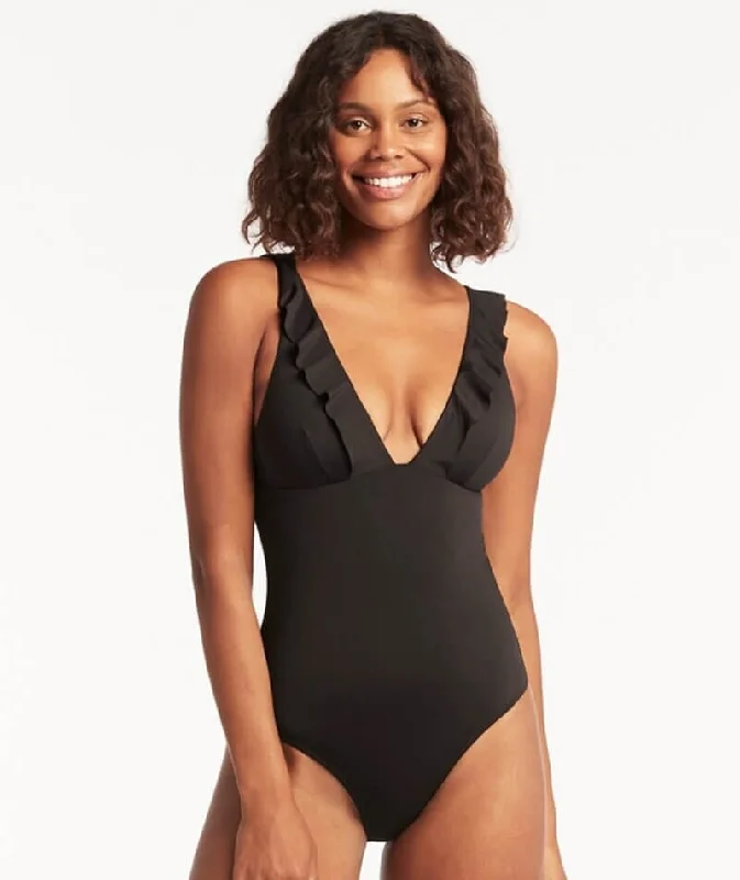 Fashionista Favorites Sea Level Eco Essentials Frill One Piece Swimsuit - Black