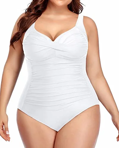 Special Offers Retro One Piece Swimsuits Soft Wide Straps Plus Size Sexy Swimsuits For Women-White