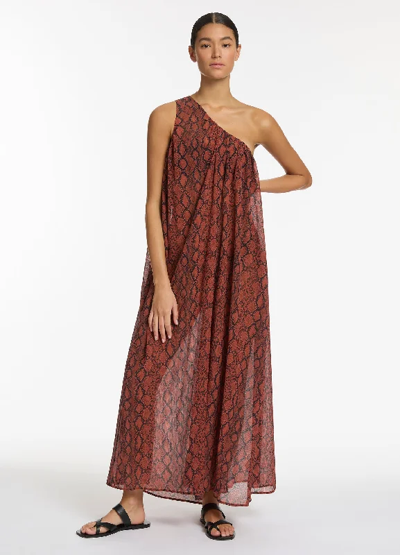 Discover Promotions Python Crinkle One Shoulder Maxi Dress - Spice