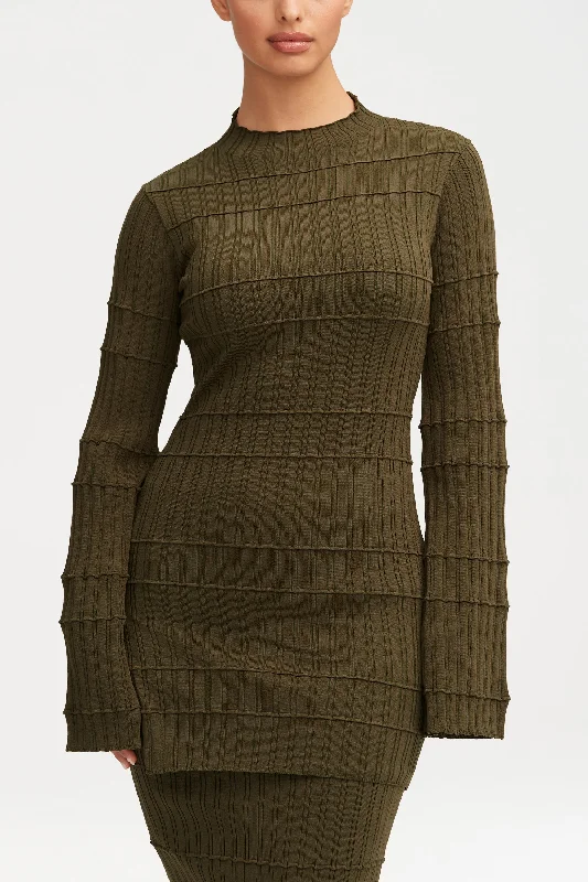 Unleash Your Style Rania Ribbed Knit Split Hem Top - Olive