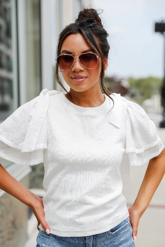 Versatile Style Wardrobe Amazingly Sweet White Bow Sleeve Top