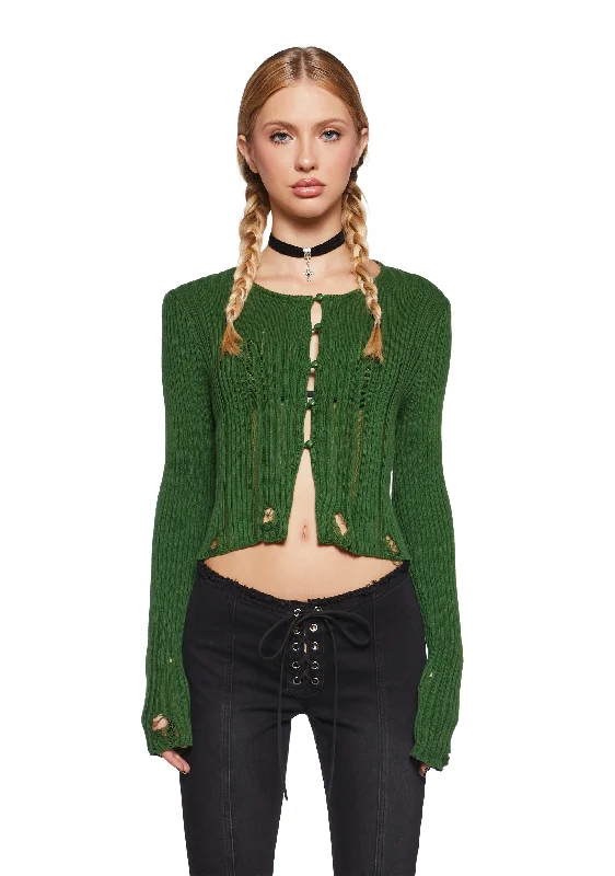 Shop Our Looks Somewhere Now Distressed Cardigan - Green