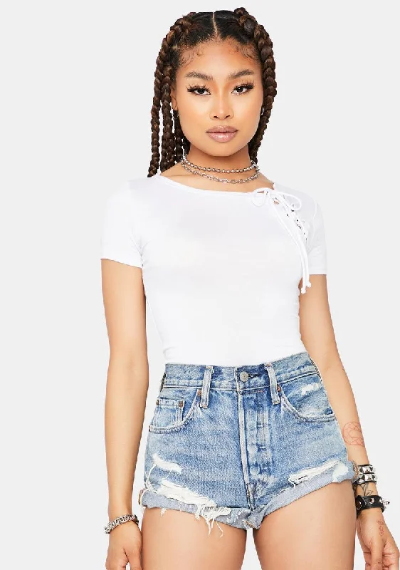 Exclusive Designer Collection Ivory Fake Friends Lace Up Crop Tee