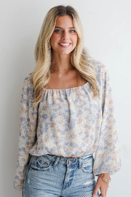 Business Casual Outfits FINAL SALE - Stylish Grace Cream Floral Blouse