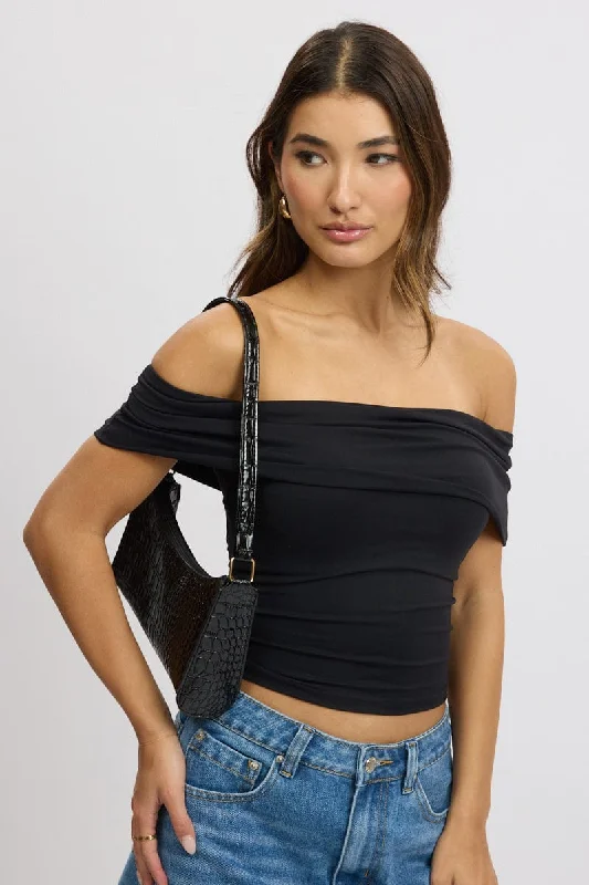 Current Trends Black Off Shoulder Top Jersey