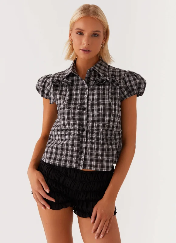 Versatile Outfits Lorraine Puff Sleeve Top - Black White Check