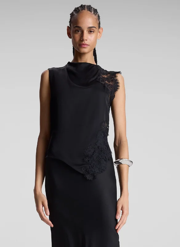 Dreamy Draping Gracie Satin and Lace Sleeveless Top