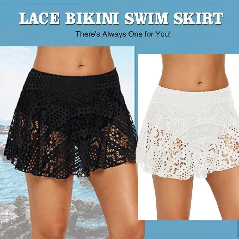 Luxury Fashion Women Crochet Lace Bikini Bottom Swim Skirt Solid Swimsuit Short Swimsuit Board Shorts Skort Swimdress