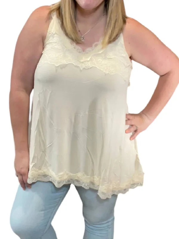 Trend Forward Threads For Her Scallop Lace Trim Sleeveless Top In Beige