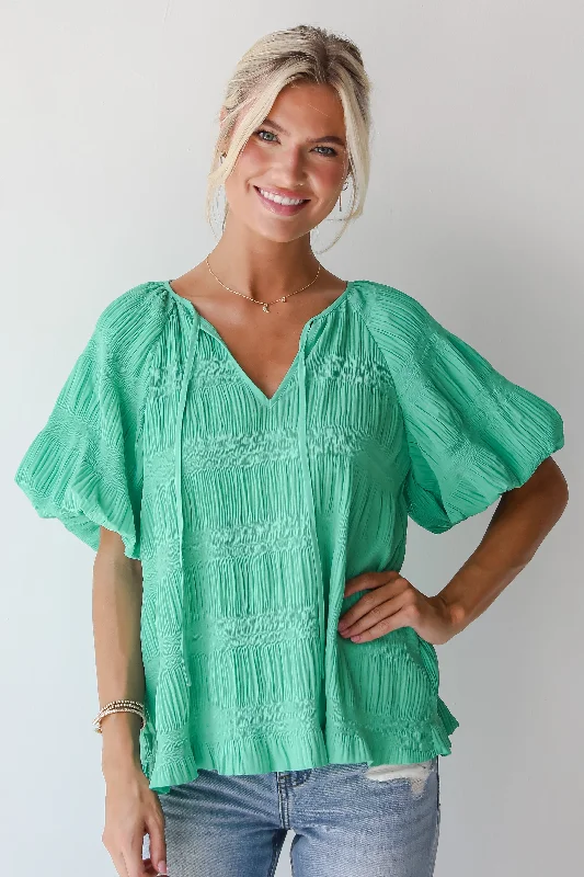 Bold Patterns FINAL SALE - Elegant Confidence Green Textured Blouse