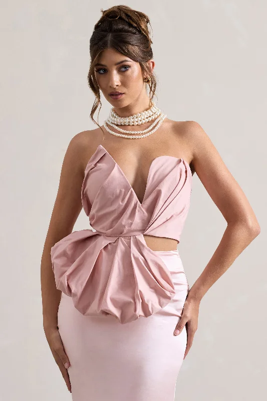 High End Fashion Haute | Pink Asymmetric Plunge-Neck Corset With Ruffle