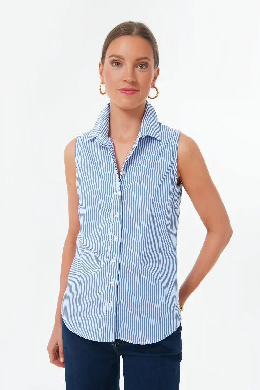 Eclectic Fashion Blue and White Stripe Sleeveless Shirt