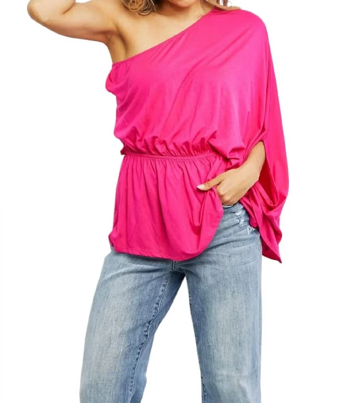 Fashion Forward Forever And Always Full Size One Shoulder Top In Hot Pink