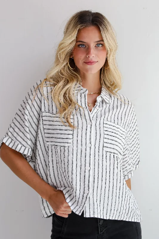 Preppy Style FINAL SALE - Ultra Darling White Striped Blouse