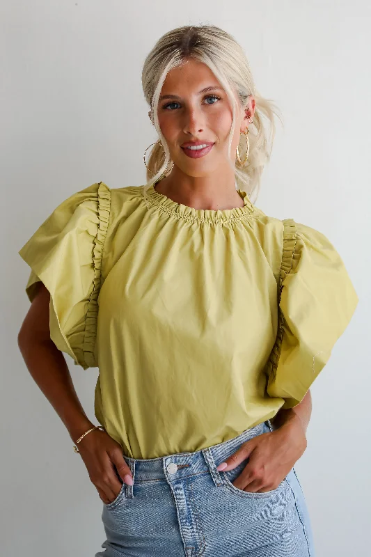 Mid Season Sale FINAL SALE - Precious Trend Chartreuse Ruffle Blouse