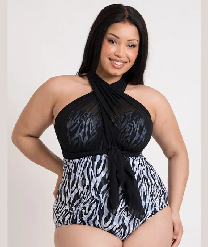 Find Your Unique Flair Curvy Kate Wrapsody Bandeau One Piece Swimsuit - Zebra Print