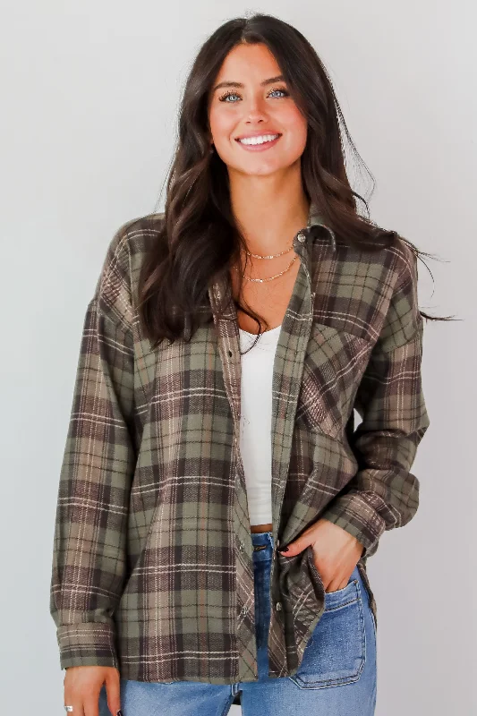 Wardrobe Essentials FINAL SALE - Significantly Chic Light Olive Plaid Flannel