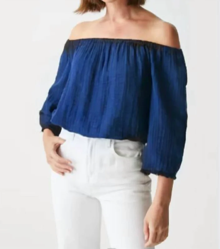 Hot Deals Gauze Off The Shoulder Top In Navy