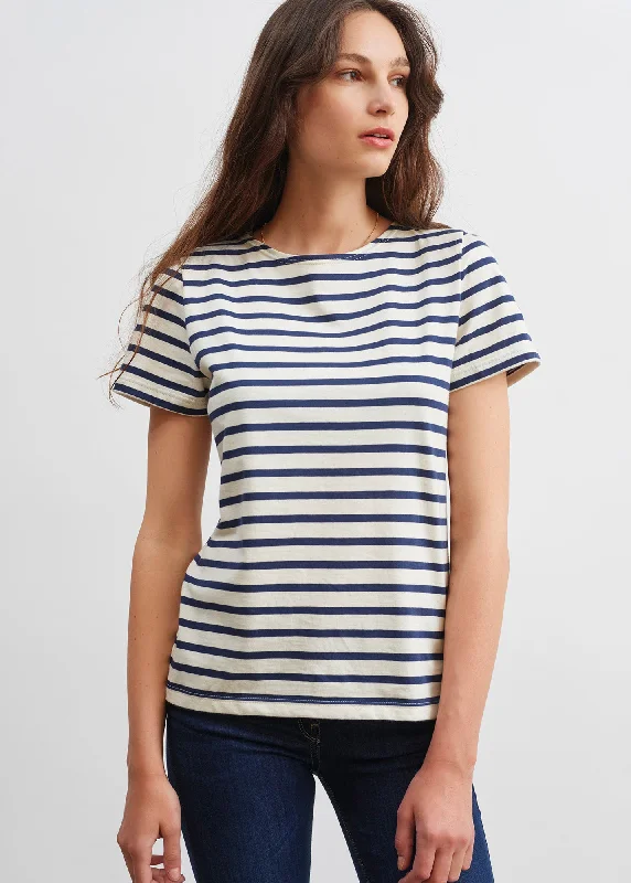 Exclusive Sale Etrille short sleeve striped sailor shirt - regular fit, in light cotton (ECRU/MARINE)