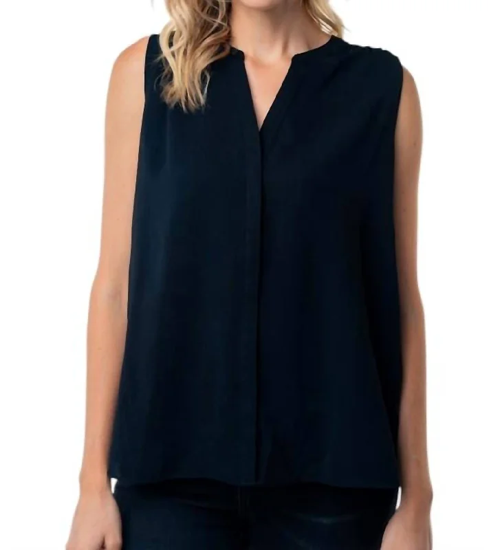 Signature Style Essentials Sleeveless Solid Woven Top In Black