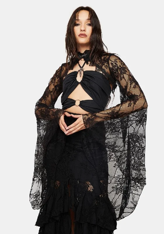 Save Big Gothic Sexy Lace Bell Sleeve Shrug