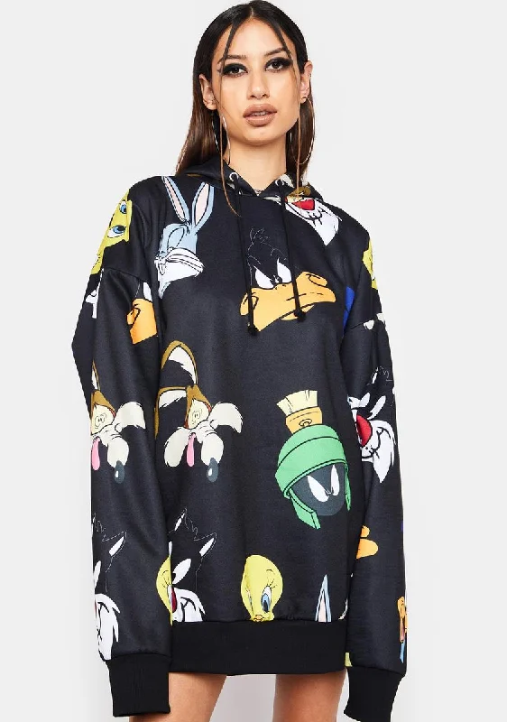 Stylish Savings Tooning In Oversized Graphic Hoodie