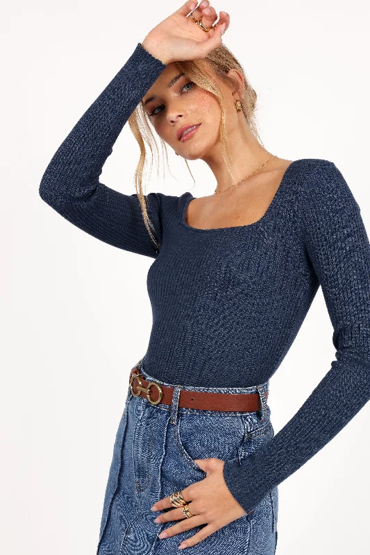 Chic Allure Shani Ribbed Knit Top - Dusty Blue