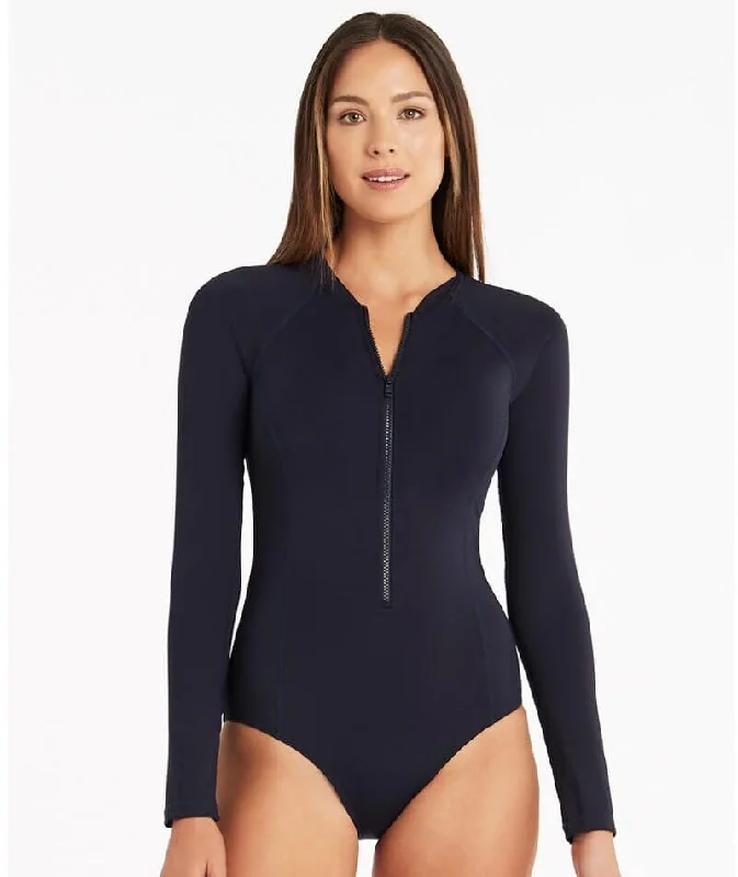 Lighten Up With Nordic Styles Sea Level Eco Essentials Long Sleeve A-DD Cup One Piece Swimsuit - Night Sky