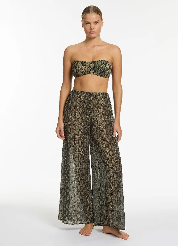 Designer Wear On Sale Python Crinkle Wide Leg Pant - Olive